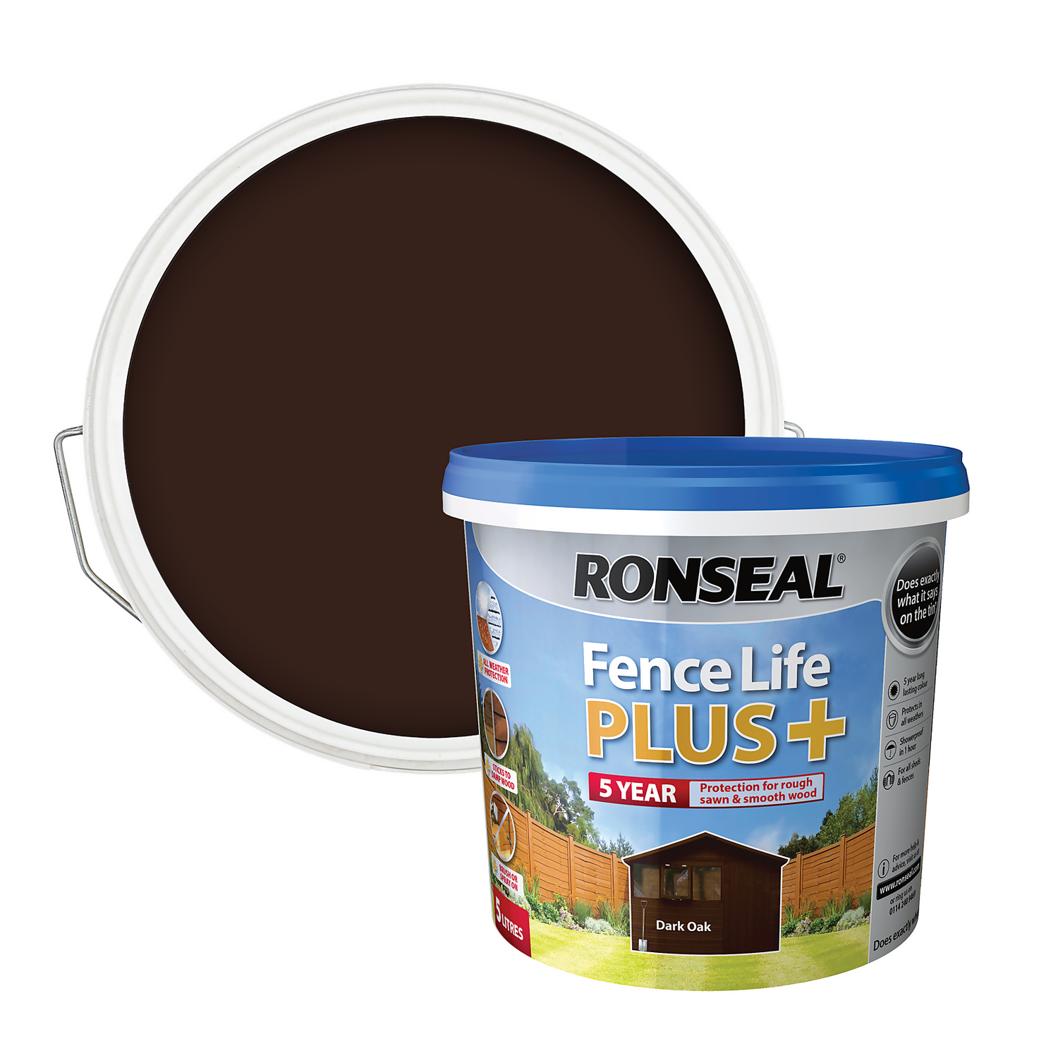 Ronseal Fence Life Plus Paint Dark Oak - 5L 1 Ronseal Fence Life Plus Paint Dark Oak - 5L