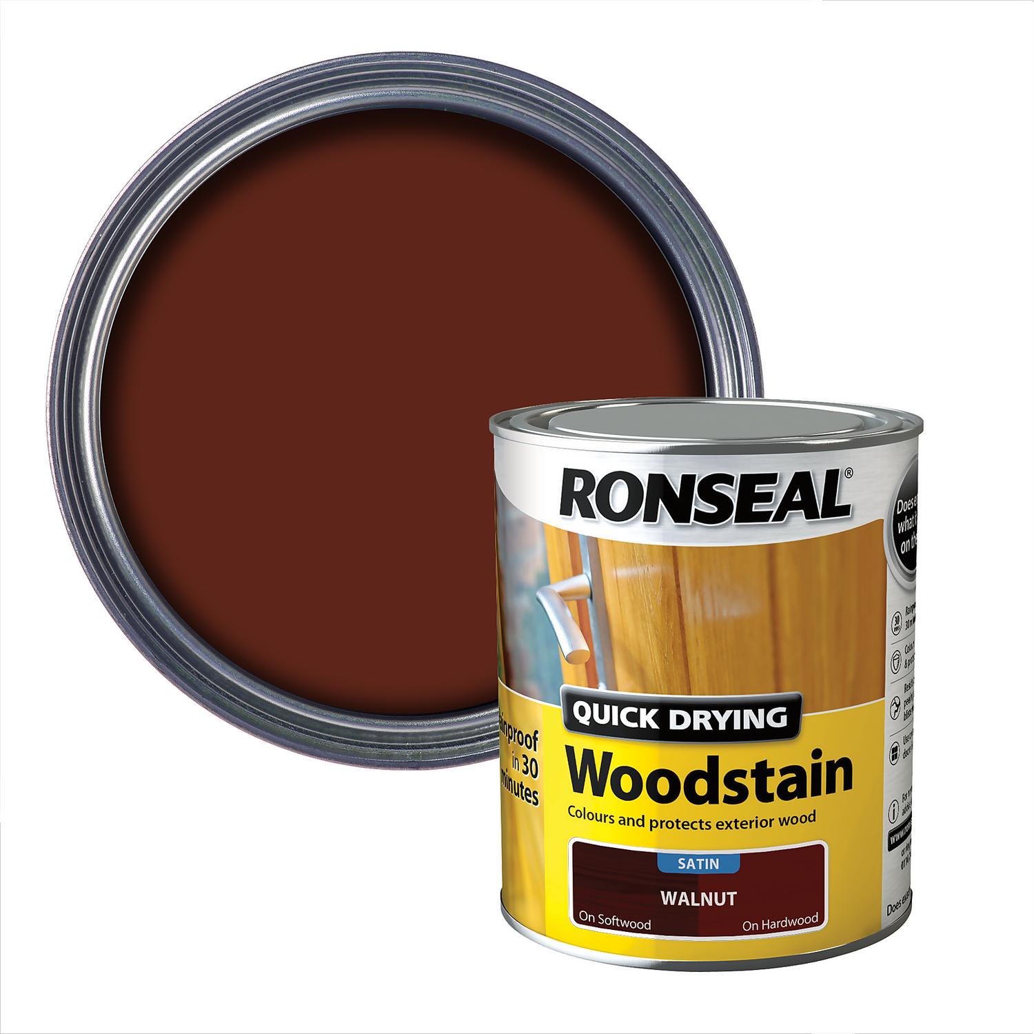 Ronseal Quick Drying Woodstain Walnut Satin - 750ml 1 Ronseal Quick Drying Woodstain Walnut Satin - 750ml