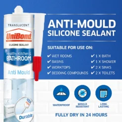 UniBond Anti Mould Kitchen And Bathroom Sealant - Translucent Cartridge 274g -Perfect Paints Shop 12807508 1435032994376492