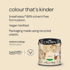 Crown Walls & Ceilings Silk Emulsion Paint Magnolia - 2.5L -Perfect Paints Shop 12809536 5464966163385972