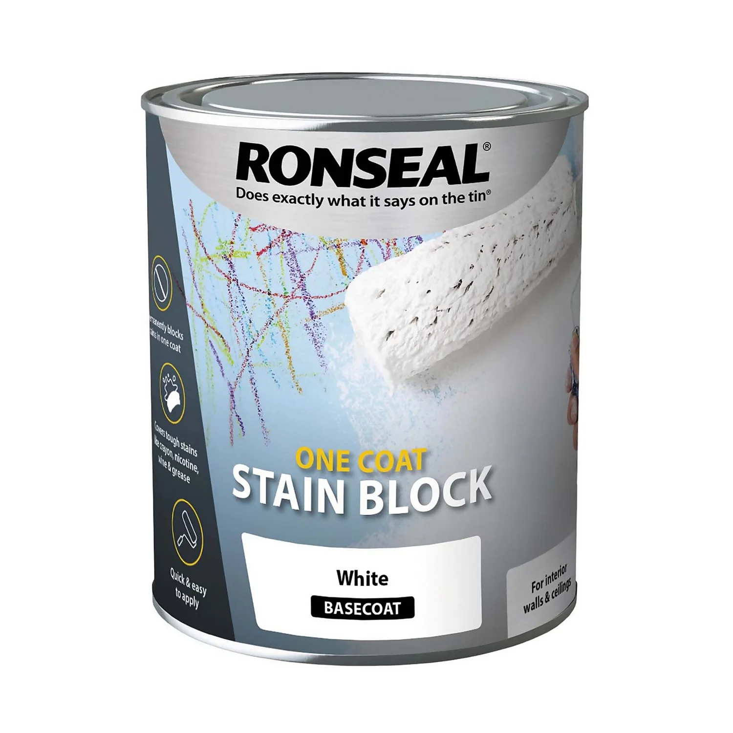 Ronseal One Coat Stain Block Paint White - 750ml 1 Ronseal One Coat Stain Block Paint White - 750ml