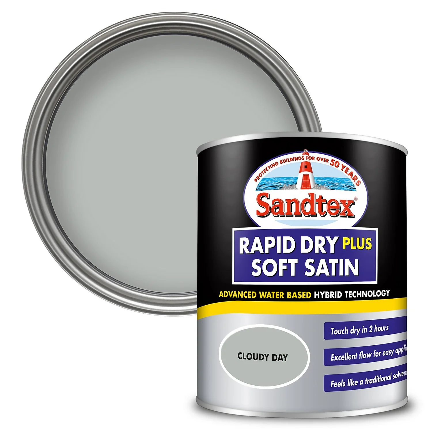 Sandtex® Rapid Dry Satin Paint Cloudy Day - 750ml 1 Sandtex® Rapid Dry Satin Paint Cloudy Day - 750ml