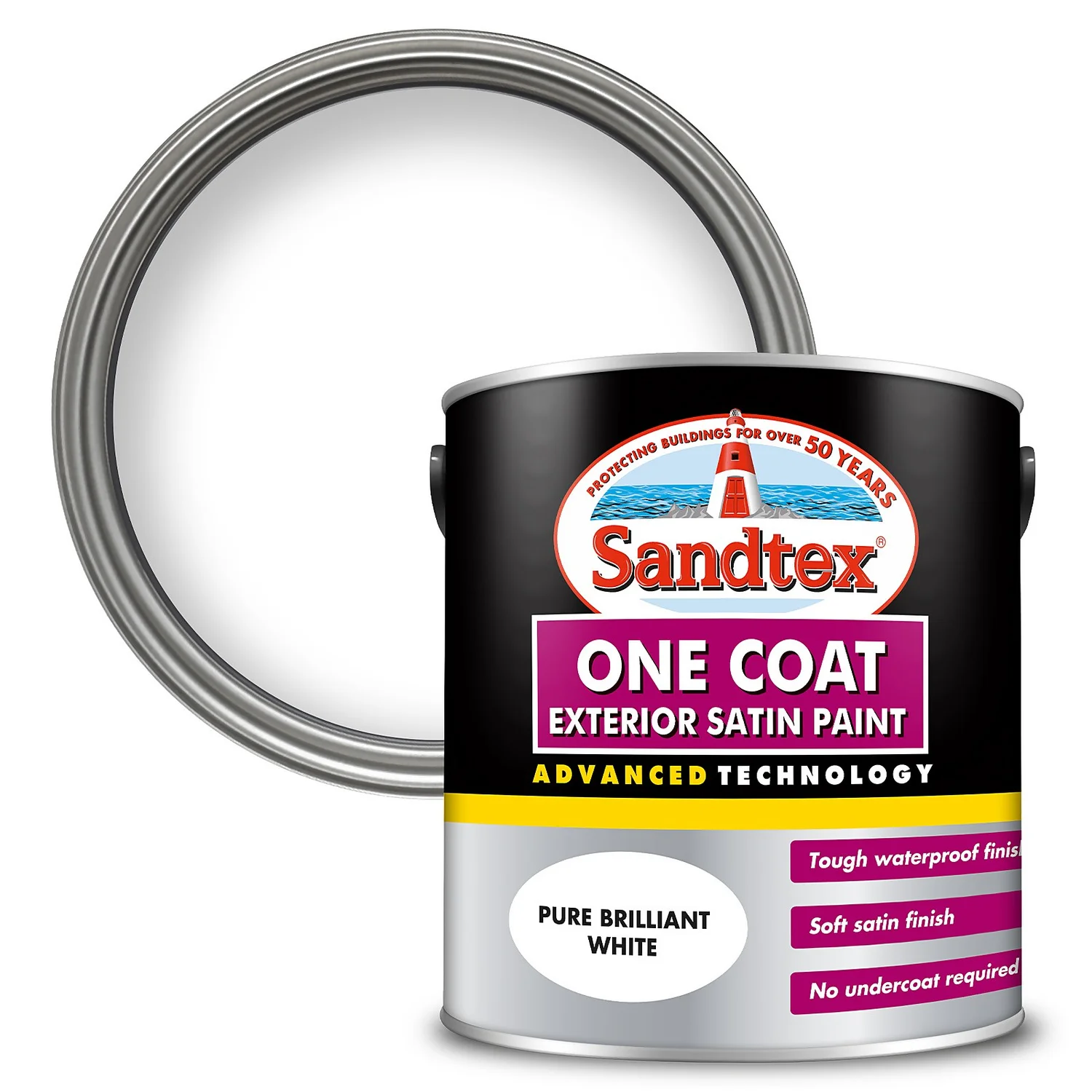 Sandtex® Exterior One Coat Satin Paint Pure Brilliant White - 2.5L 1 Sandtex® Exterior One Coat Satin Paint Pure Brilliant White - 2.5L