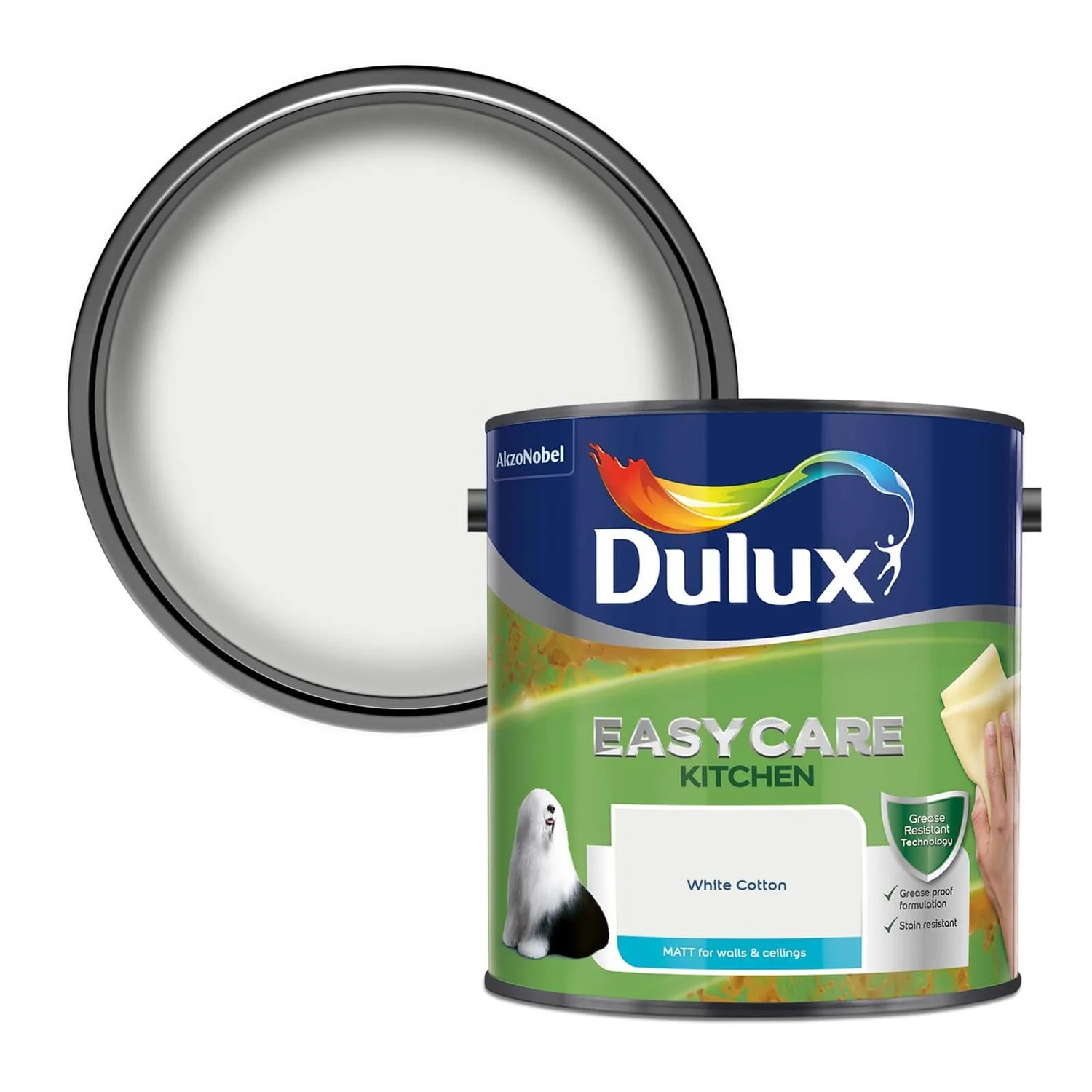 Dulux Easycare Kitchen White Cotton Matt Paint - 2.5L 1 Dulux Easycare Kitchen White Cotton Matt Paint - 2.5L