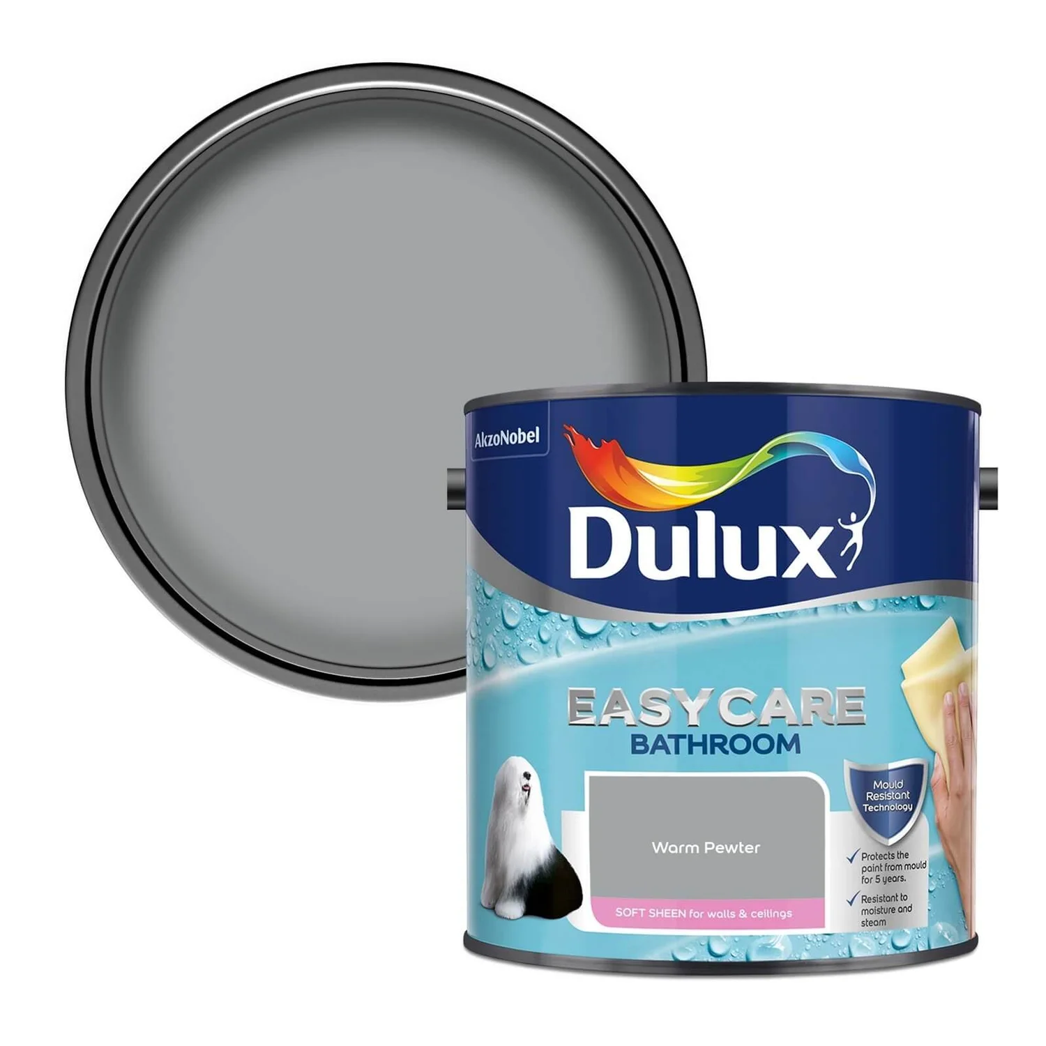Dulux Easycare Bathroom Warm Pewter Soft Sheen Paint - 2.5L 1 Dulux Easycare Bathroom Warm Pewter Soft Sheen Paint - 2.5L