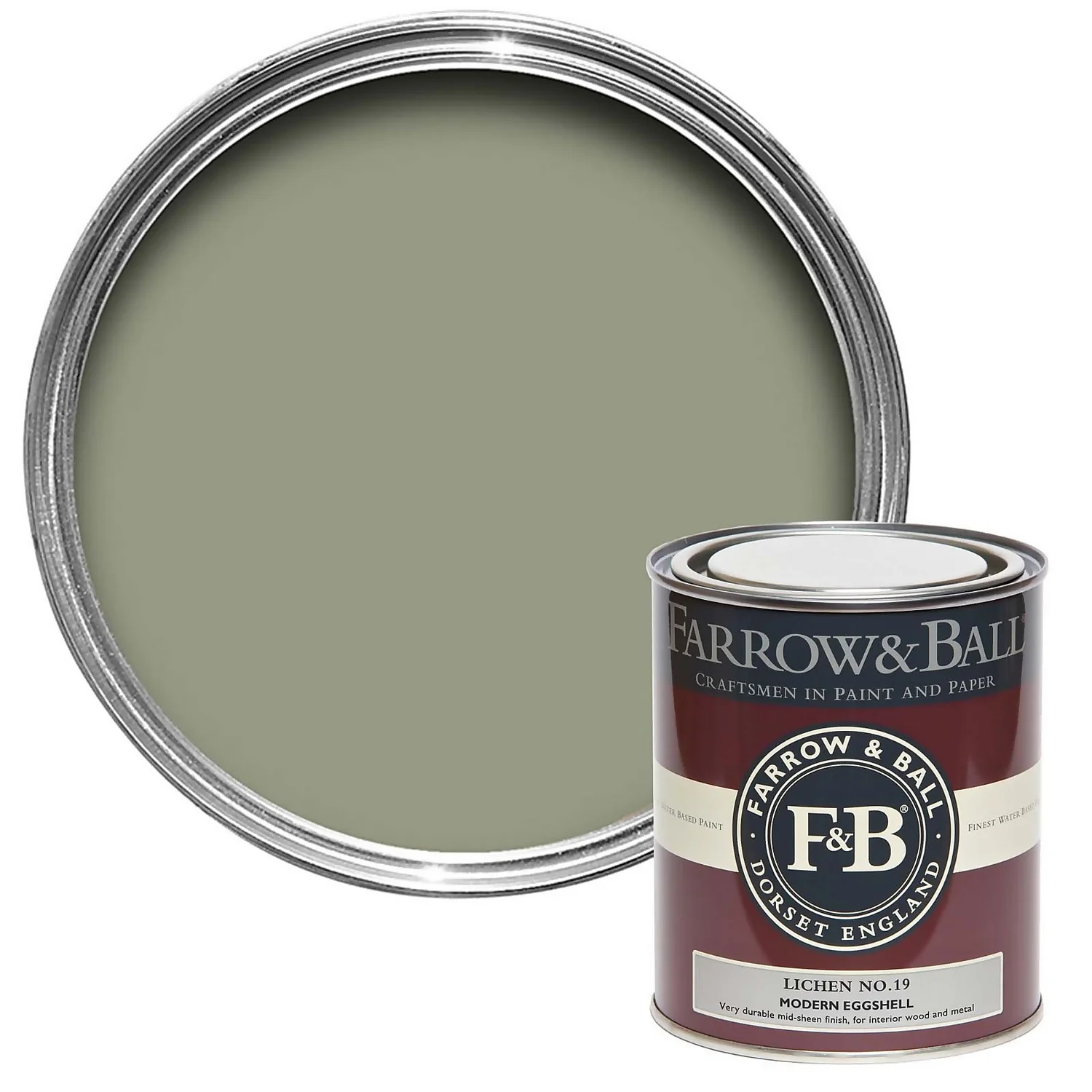 Farrow & Ball Modern Eggshell Paint Lichen - 750ml 1 Farrow & Ball Modern Eggshell Paint Lichen - 750ml