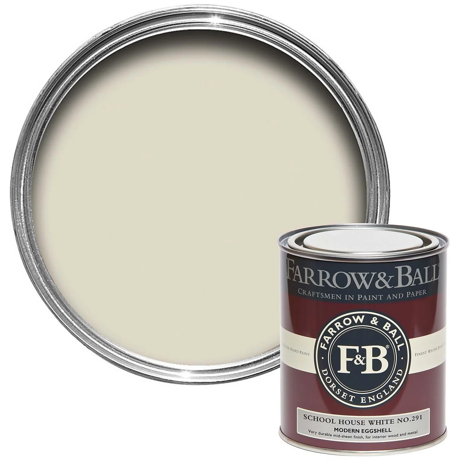 Farrow & Ball Modern Eggshell Paint School House White - 750ml 1 Farrow & Ball Modern Eggshell Paint School House White - 750ml