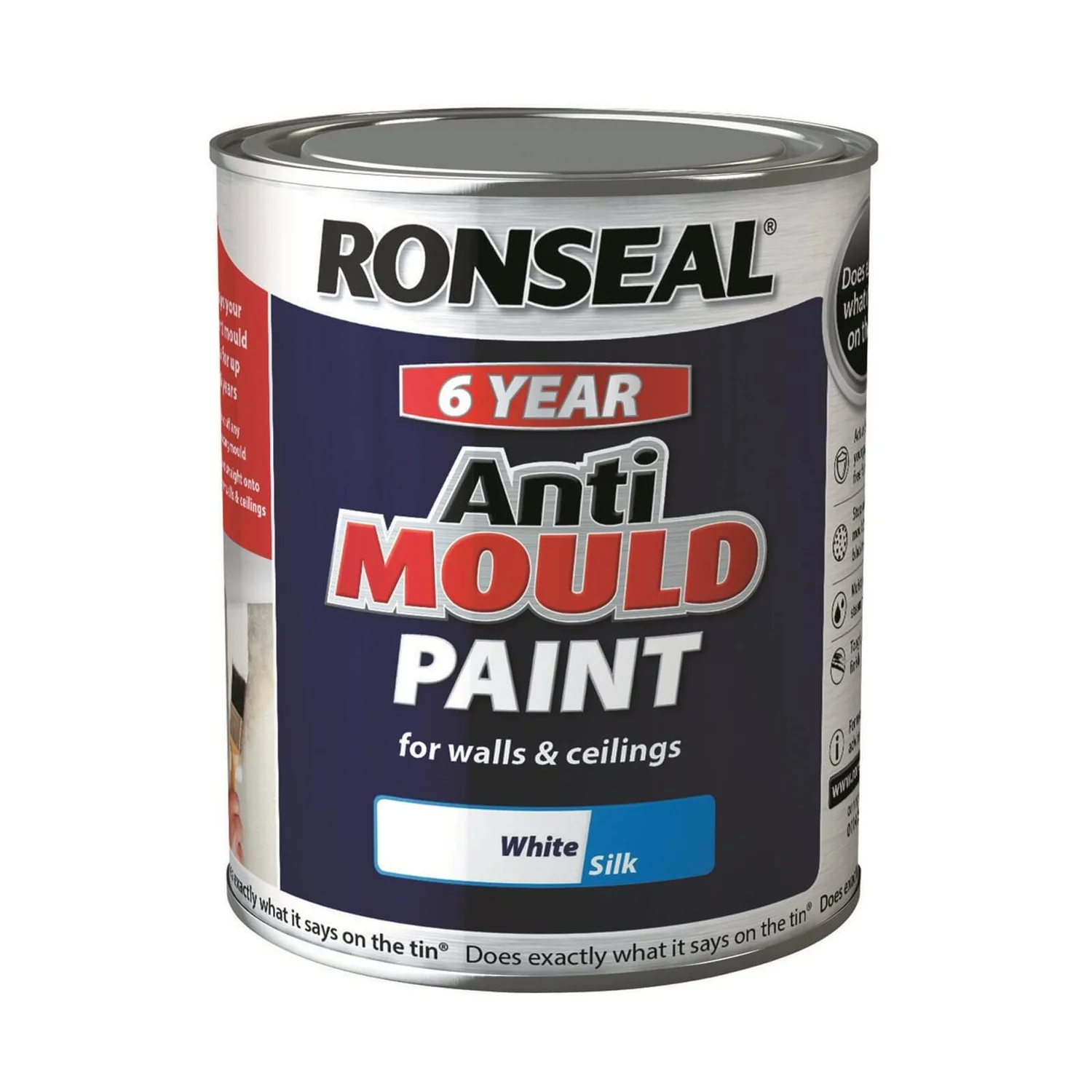 Ronseal 6 Year Anti Mould Paint - White Silk 750ml 1 Ronseal 6 Year Anti Mould Paint - White Silk 750ml