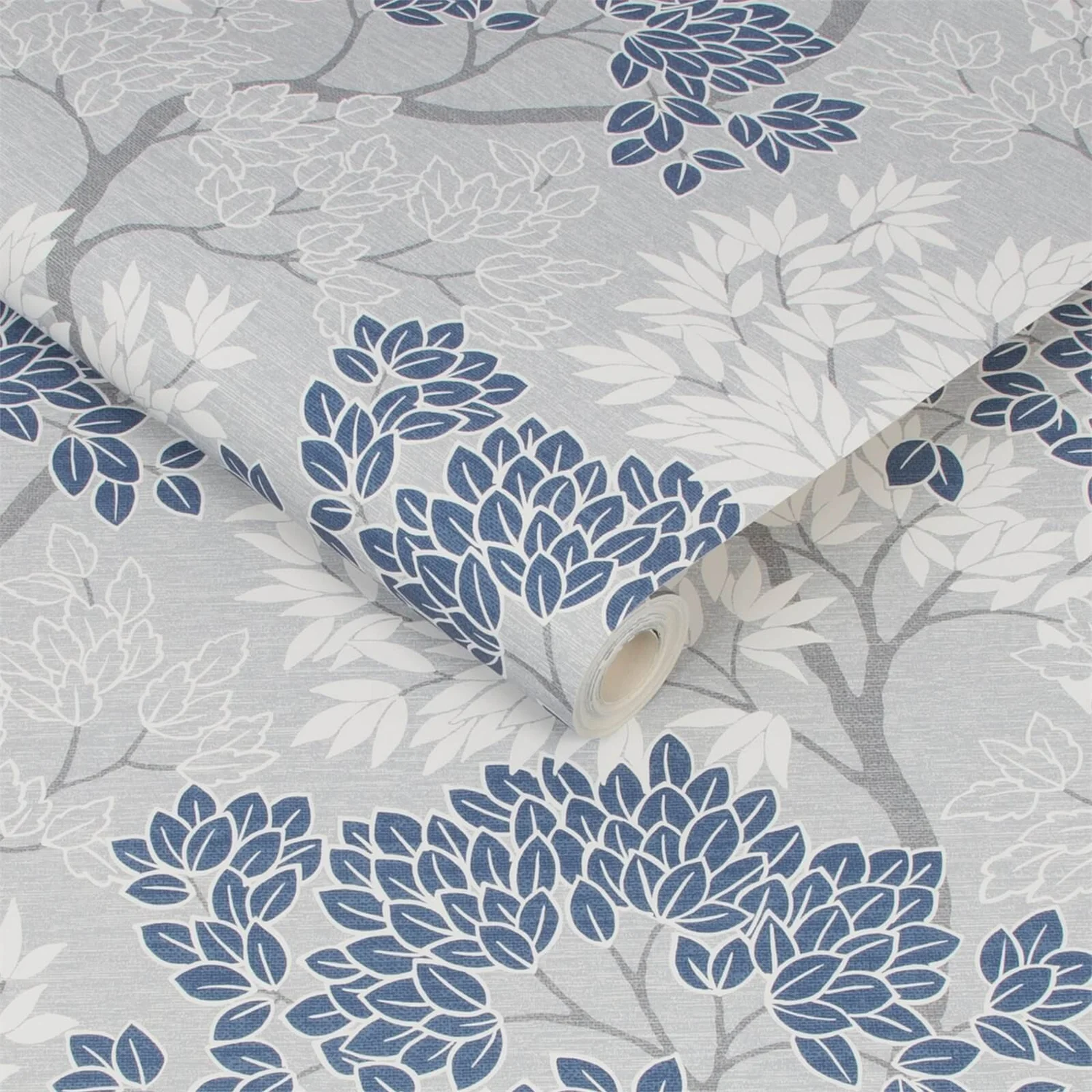 Fresco Lykke Tree Smooth Wallpaper - Navy 2 Fresco Lykke Tree Smooth Wallpaper - Navy - Image 2