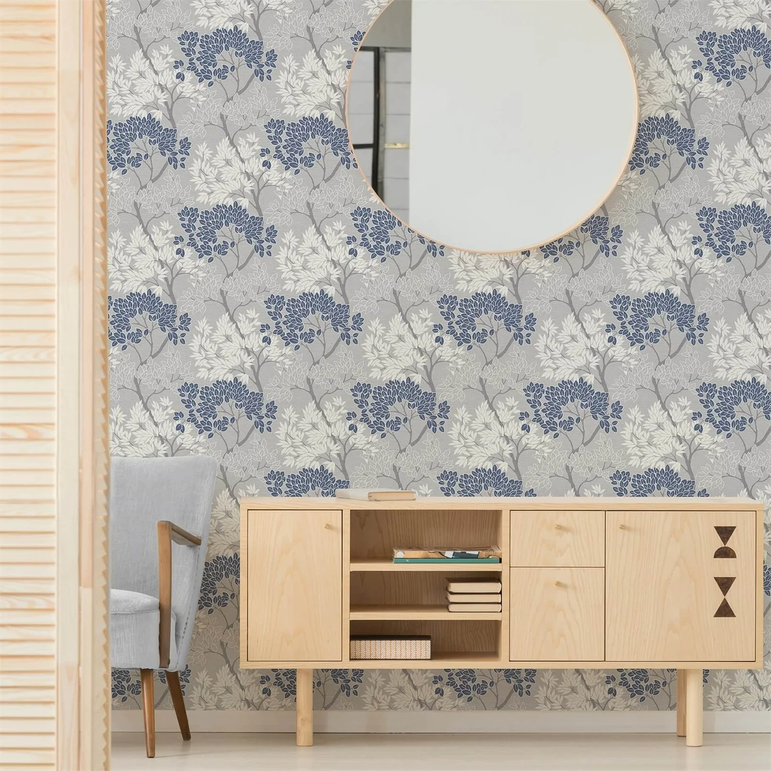 Fresco Lykke Tree Smooth Wallpaper - Navy 3 Fresco Lykke Tree Smooth Wallpaper - Navy - Image 3