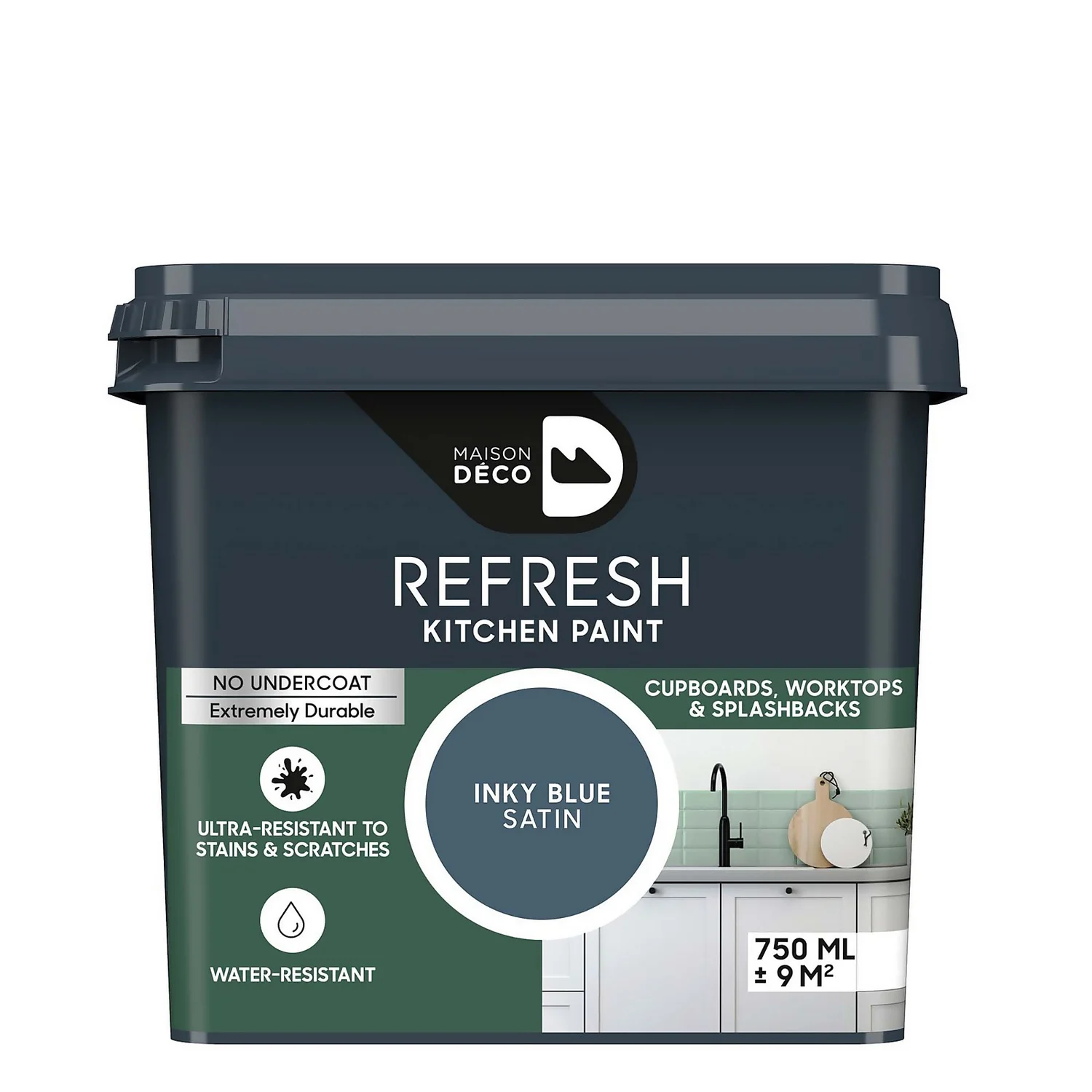 Maison Deco Refresh Kitchen Cupboards, Worktops & Splashbacks Paint Inky Blue - 750ml 1 Maison Deco Refresh Kitchen Cupboards, Worktops & Splashbacks Paint Inky Blue - 750ml