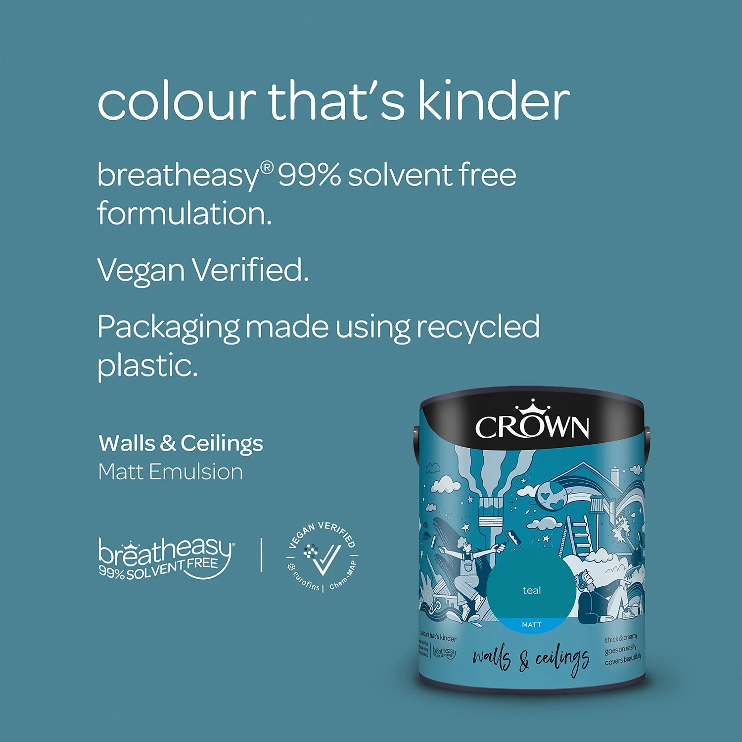 Crown Matt Emulsion Paint Teal - 5L 5 Crown Matt Emulsion Paint Teal - 5L - Image 5