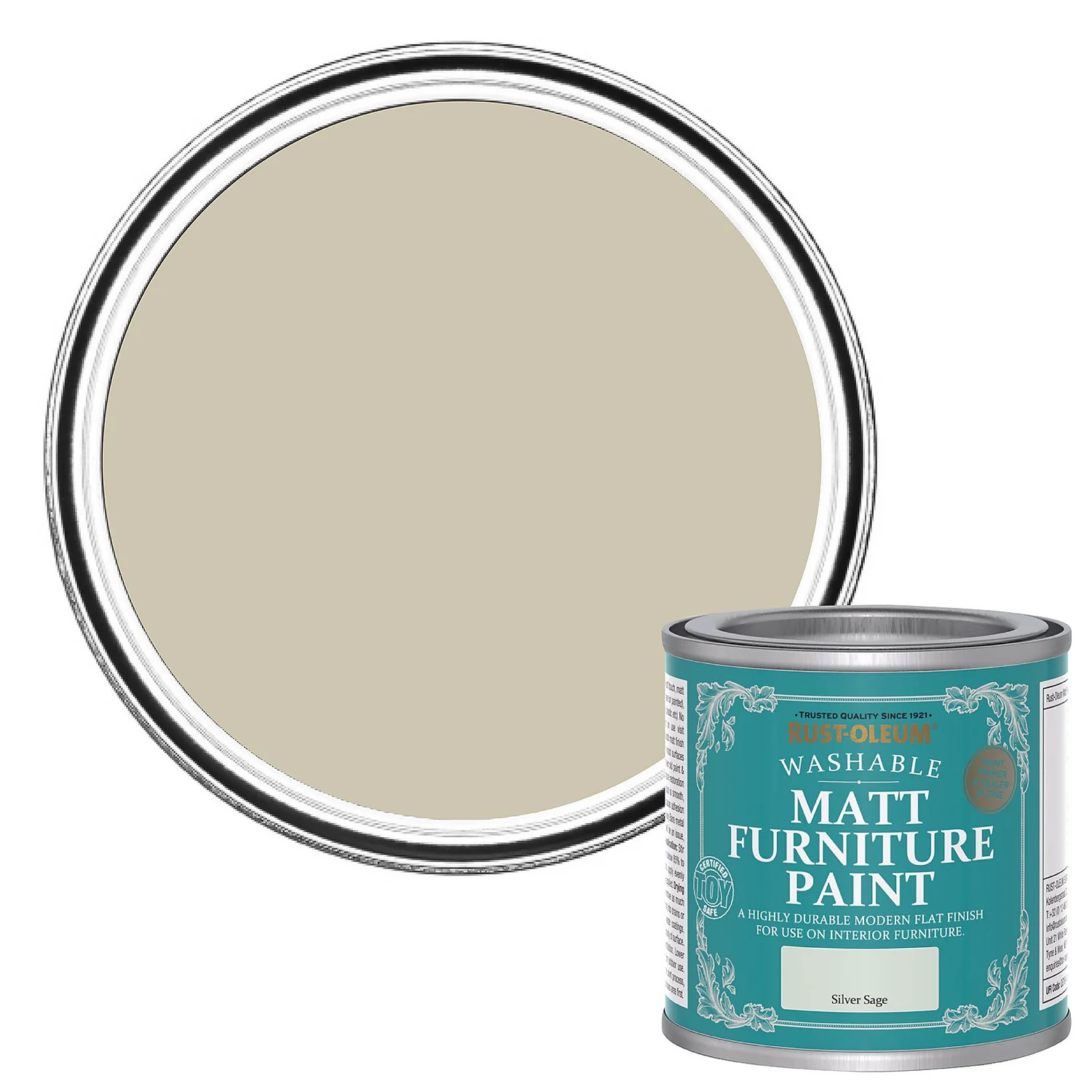 Rust-Oleum Matt Furniture Paint Silver Sage - 125ml 1 Rust-Oleum Matt Furniture Paint Silver Sage - 125ml